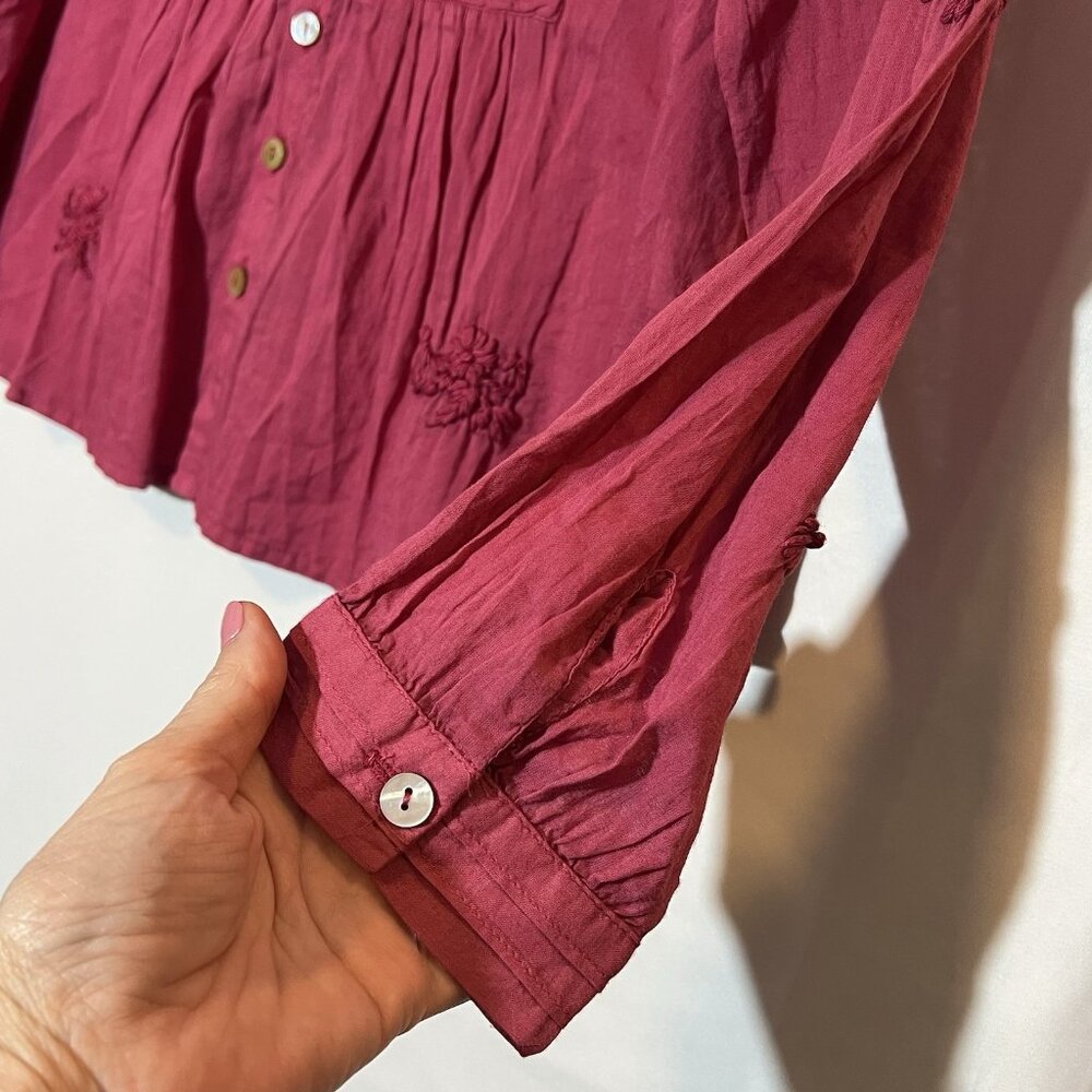 Anthropologie Kyla Seo Blouse Small Size Cotton Embroidery Pink Shirt Buttons - Picture 8 of 13
